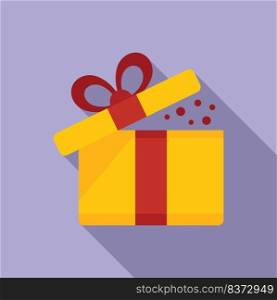 Open gift box icon flat vector. Happy present. Face prize. Open gift box icon flat vector. Happy present