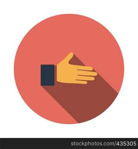 Open hand icon. Flat Design Circle With Long Shadow. Vector Illustration.