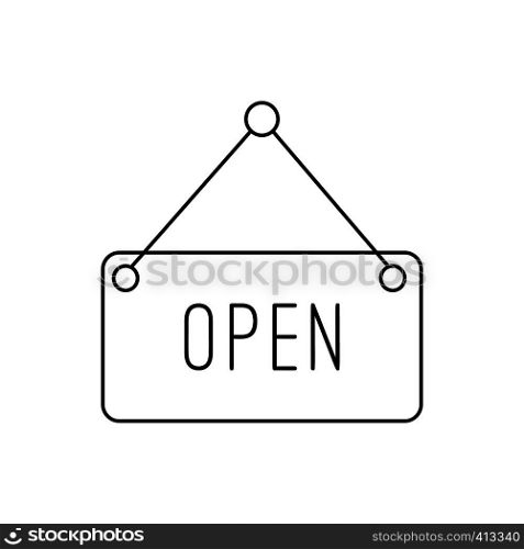 Open hanging sign line icon, thin contour on white background. Open hanging sign line icon