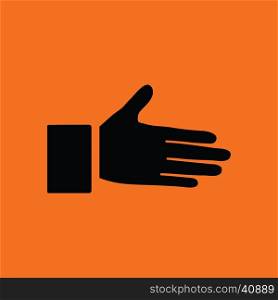 Open hend icon. Orange background with black. Vector illustration.
