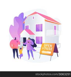 Open house abstract concept vector illustration. open for inspection property, home for sale, real estate service, potential buyer, walk through, house staging, floor plan abstract metaphor.. Open house abstract concept vector illustration.