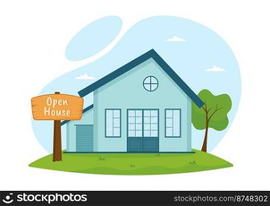 Open House for Inspection Property Welcome to Your New Home Real Estate Service in Flat Cartoon Hand Drawn Templates Illustration