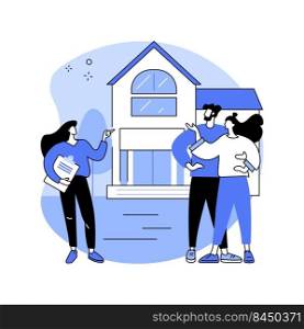 Open house isolated cartoon vector illustrations. Realtor showing a house to customers, property for sale, family choosing a new home, real estate agent job, buying agent vector cartoon.. Open house isolated cartoon vector illustrations.
