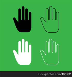 Open human hand icon Black and white color set . Open human hand icon . Black and white color set .