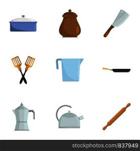 Open kitchen icons set. Cartoon set of 9 open kitchen vector icons for web isolated on white background. Open kitchen icons set, cartoon style