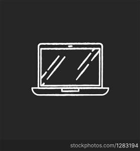 Open laptop chalk white icon on black background. Portable computer. Compact electronic gadget. Netbook, notebook, ultrabook. Mobile device. Digital technology. Isolated vector chalkboard illustration