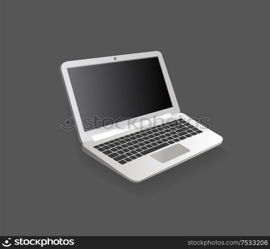 Open laptop, modern electronic device, technology. Gadget with keyboard and touchport, portable computer, online shopping vector illustration isolated. Open Laptop, Modern Electronic Device, Technology