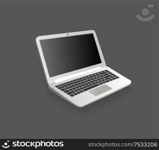 Open laptop, modern electronic device, technology. Gadget with keyboard and touchport, portable computer, online shopping vector illustration isolated. Open Laptop, Modern Electronic Device, Technology