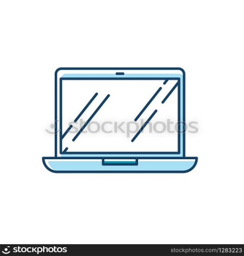 Open laptop RGB color icon. Portable computer. Compact electronic gadget. Netbook, notebook, ultrabook. Mobile device. Digital technology. Isolated vector illustration