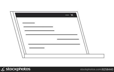 Open laptop with website page flat line black white vector object. Computer, notebook. Editable cartoon style icon. Simple isolated outline spot illustration for web graphic design and animation. Open laptop with website page flat line black white vector object