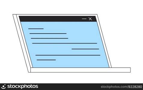 Open laptop with website page flat line color vector object. Computer, notebook. Editable lineart icon on white. Simple outline cartoon style spot illustration for web graphic design and animation. Open laptop with website page flat line color vector object
