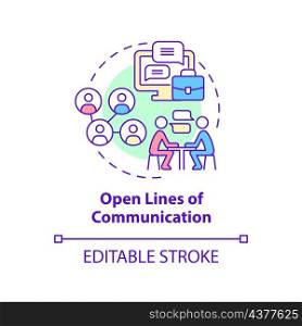 Open lines of communication concept icon. Solve team problems abstract idea thin line illustration. Isolated outline drawing. Editable stroke. Roboto-Medium, Myriad Pro-Bold fonts used. Open lines of communication concept icon