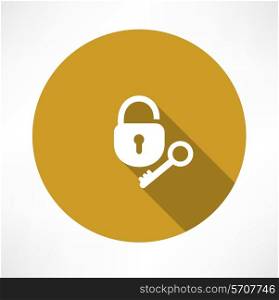open lock with a key icon Flat modern style vector illustration