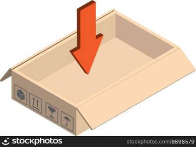 open mailbox and down arrow illustration in 3D isometric style isolated on background