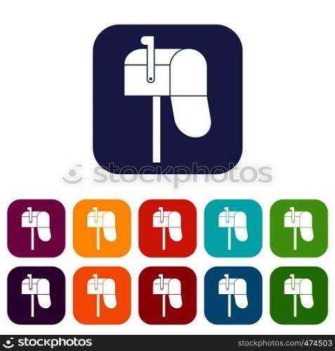 Open mailbox icons set vector illustration in flat style In colors red, blue, green and other. Open mailbox icons set