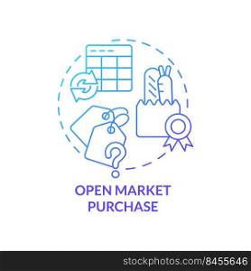 Open market purchase blue gradient concept icon. Method of food purchasing abstract idea thin line illustration. Standard of quality and costs. Isolated outline drawing. Myriad Pro-Bold font used. Open market purchase blue gradient concept icon