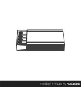 Open matchbox isolated monochrome box with matches. Vector blank pack with matchsticks. Matchbox isolated box with matches, vector