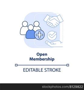 Open membership light blue concept icon. Cooperative society advantage abstract idea thin line illustration. Recruitment. Isolated outline drawing. Editable stroke. Arial, Myriad Pro-Bold fonts used. Open membership light blue concept icon