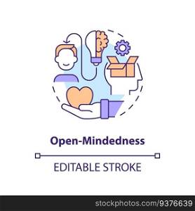 Open mindedness concept icon. Different perspective. Drive change. Cultural awareness. Embracing diversity abstract idea thin line illustration. Isolated outline drawing. Editable stroke. Open mindedness concept icon