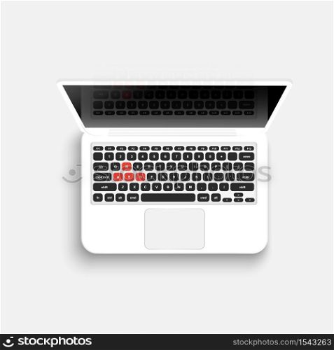 Open modern laptop, Top View, Vector Illustration.