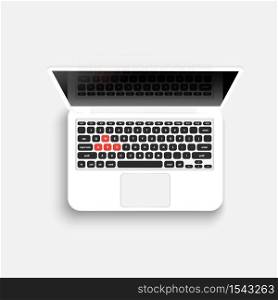 Open modern laptop, Top View, Vector Illustration.