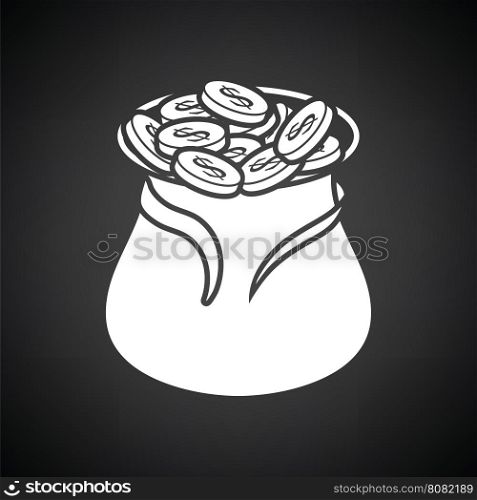 Open money bag icon. Black background with white. Vector illustration.