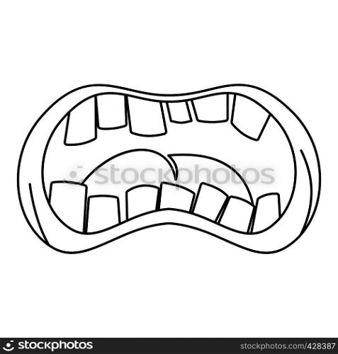 Open mouth with crooked teeth icon. Outline illustration of open mouth with crooked teeth vector icon for web. Open mouth with crooked teeth icon, outline style