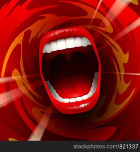 Open mouth with teeth; Screaming shouting singing yawning mouth; Jaw drop; Vector background Eps10; The angle is 10