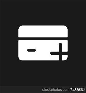Open new bank account dark mode glyph ui icon. Electronic operations. User interface design. White silhouette symbol on black space. Solid pictogram for web, mobile. Vector isolated illustration. Open new bank account dark mode glyph ui icon