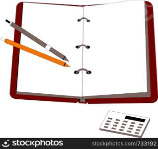 Open notebook with pencil and calculator Vector illustration