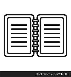 Open notepad icon outline vector. Letter text. Content desk. Open notepad icon outline vector. Letter text
