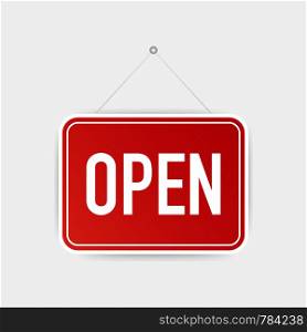 Open only hanging sign on white background. Sign for door. Vector stock illustration.