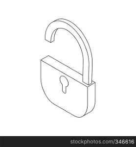 Open padlock icon in isometric 3d style isolated on white background. Open padlock icon, isometric 3d style