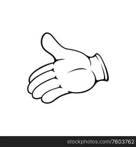 Open palm hand isolated gesture. Vector begging arm, human hand asking donations. Hand asking donations, open palm