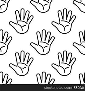Open palm vector seamless pattern in black and white. Open hands outline illustration. Open palm vector seamless pattern in black and white