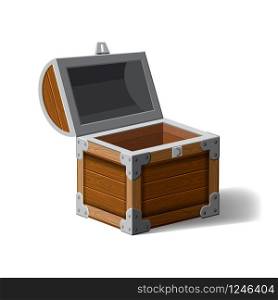 Open pirate chest. wooden box. Symbol of wealth riches. Cartoon flat vector design for gaming interface. Open pirate chest. wooden box. Symbol of wealth riches. Cartoon flat vector design for gaming interface, vector, isolated
