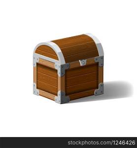 Open pirate chest. wooden box. Symbol of wealth riches. Cartoon flat vector design for gaming interface. Closed pirate chest. wooden box. Symbol of wealth riches. Cartoon flat vector design for gaming interface, vector, isolated