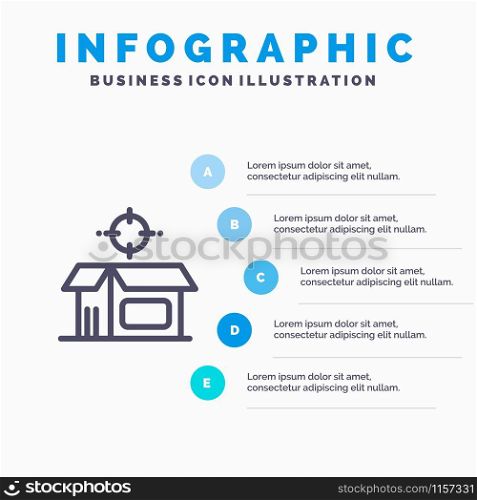 Open Product, Box, Open Box, Product Line icon with 5 steps presentation infographics Background