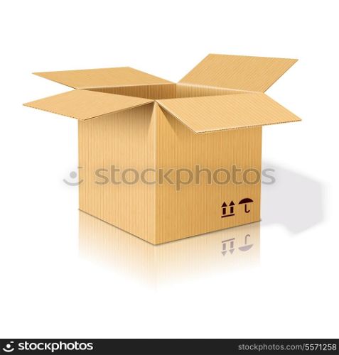Open realistic cardboard paper box vector illustration