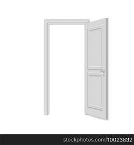 Open realistic door isolated on white background. realistic door isolated on white background