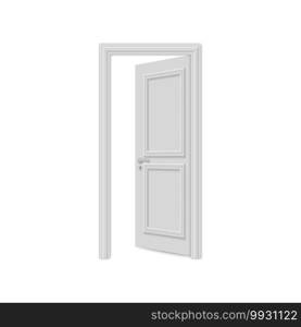 Open realistic door isolated on white background. realistic door isolated on white background