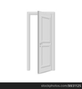 Open realistic door isolated on white background. realistic door isolated on white background