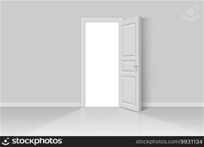 Open realistic door isolated on white room. Open realistic door