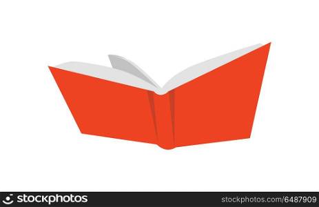 Open Red Book Icon. Open red book icon in flat. Notebook icon. Diary icon. Book sign. Book symbol. Design element, icon in flat. Isolated object on white background. Vector illustration.