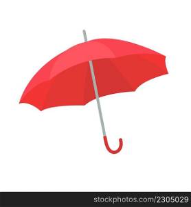 Open red umbrella isolated vector illustration. Rain protection item. Umbrella cane icon. Essential colorful seasonal accessory. Open red umbrella isolated vector illustration