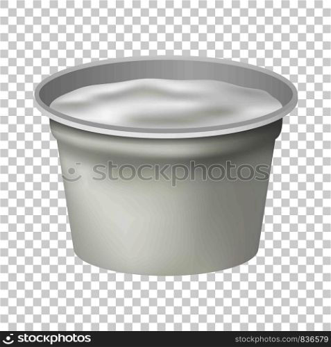 Open round yogurt mockup. Realistic illustration of open round yogurt vector mockup for on transparent background. Open round yogurt mockup, realistic style