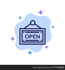 Open, Shop, Board Blue Icon on Abstract Cloud Background