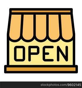 Open shop icon outline vector. Work meal. Cafe food color flat. Open shop icon vector flat