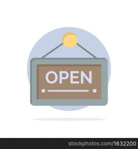 Open, Sign, Board, Hotel Abstract Circle Background Flat color Icon