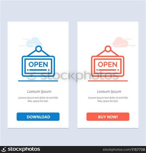 Open, Sign, Board, Hotel Blue and Red Download and Buy Now web Widget Card Template